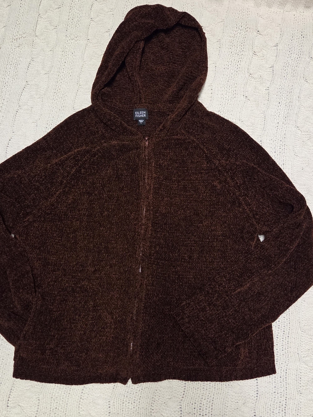 Eileen Fisher Chocolate Brown Hooded Knit Zip Jacket